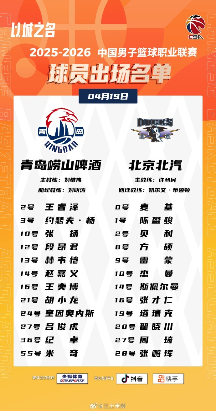 世界杯app下载-青岛VS北京大名单：基诺内斯将迎首秀 麦基&amp;周琦出战 范子铭轮休